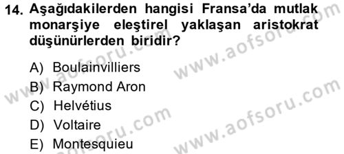 Siyasi Düşünceler Tarihi Dersi 2014 - 2015 Yılı (Final) Dönem Sonu Sınav Soruları 14. Soru