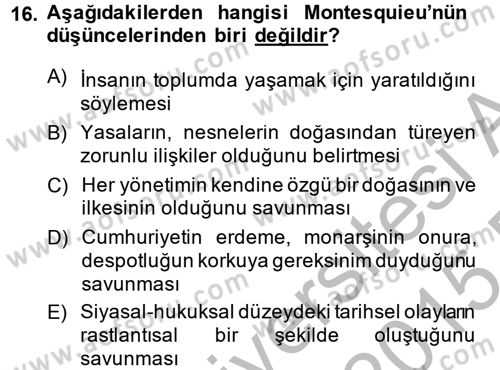 Siyasi Düşünceler Tarihi Dersi 2014 - 2015 Yılı (Final) Dönem Sonu Sınav Soruları 16. Soru