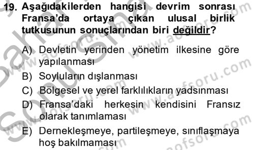 Siyasi Düşünceler Tarihi Dersi 2014 - 2015 Yılı (Final) Dönem Sonu Sınav Soruları 19. Soru