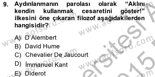 Siyasi Düşünceler Tarihi Dersi 2014 - 2015 Yılı (Final) Dönem Sonu Sınav Soruları 9. Soru