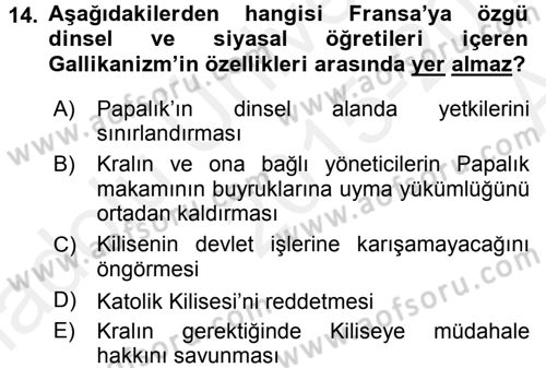 Siyasi Düşünceler Tarihi Dersi 2015 - 2016 Yılı (Vize) Ara Sınav Soruları 14. Soru