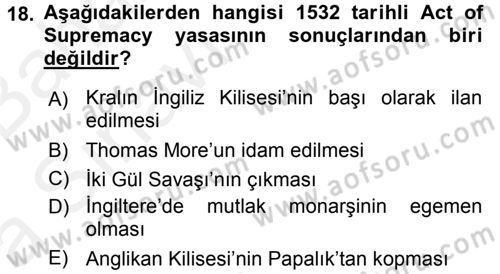Siyasi Düşünceler Tarihi Dersi 2015 - 2016 Yılı (Vize) Ara Sınav Soruları 18. Soru