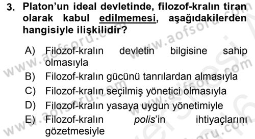 Siyasi Düşünceler Tarihi Dersi 2015 - 2016 Yılı (Vize) Ara Sınav Soruları 3. Soru