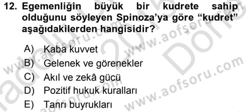 Siyasi Düşünceler Tarihi Dersi 2015 - 2016 Yılı (Final) Dönem Sonu Sınav Soruları 12. Soru