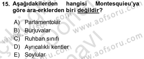 Siyasi Düşünceler Tarihi Dersi 2015 - 2016 Yılı (Final) Dönem Sonu Sınav Soruları 15. Soru