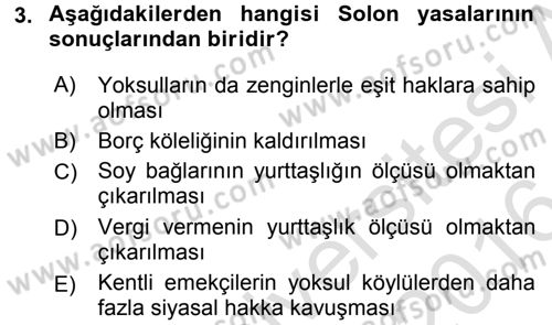 Siyasi Düşünceler Tarihi Dersi 2015 - 2016 Yılı (Final) Dönem Sonu Sınav Soruları 3. Soru