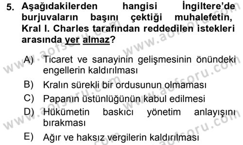 Siyasi Düşünceler Tarihi Dersi 2015 - 2016 Yılı (Final) Dönem Sonu Sınav Soruları 5. Soru