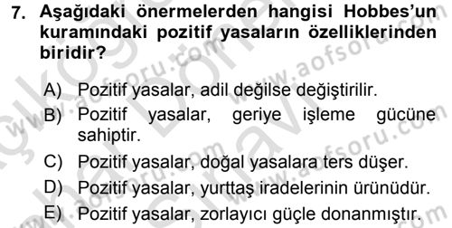 Siyasi Düşünceler Tarihi Dersi 2015 - 2016 Yılı (Final) Dönem Sonu Sınav Soruları 7. Soru