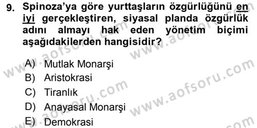 Siyasi Düşünceler Tarihi Dersi 2015 - 2016 Yılı (Final) Dönem Sonu Sınav Soruları 9. Soru