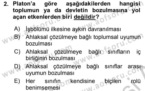 Siyasi Düşünceler Tarihi Dersi 2016 - 2017 Yılı (Vize) Ara Sınav Soruları 2. Soru