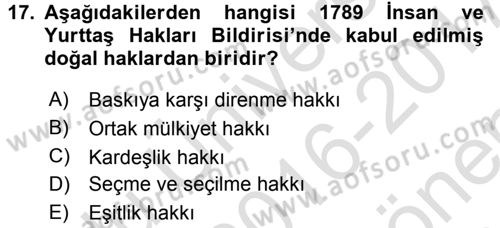 Siyasi Düşünceler Tarihi Dersi 2016 - 2017 Yılı (Final) Dönem Sonu Sınav Soruları 17. Soru