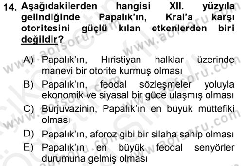 Siyasi Düşünceler Tarihi Dersi 2017 - 2018 Yılı (Vize) Ara Sınav Soruları 14. Soru