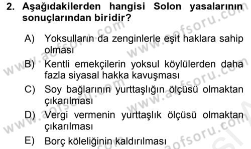 Siyasi Düşünceler Tarihi Dersi 2017 - 2018 Yılı (Vize) Ara Sınav Soruları 2. Soru