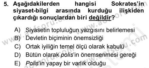 Siyasi Düşünceler Tarihi Dersi 2017 - 2018 Yılı (Vize) Ara Sınav Soruları 5. Soru