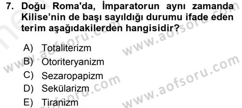 Siyasi Düşünceler Tarihi Dersi 2017 - 2018 Yılı (Vize) Ara Sınav Soruları 7. Soru
