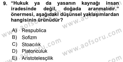 Siyasi Düşünceler Tarihi Dersi 2017 - 2018 Yılı (Vize) Ara Sınav Soruları 9. Soru