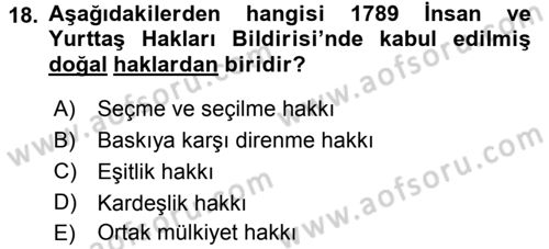 Siyasi Düşünceler Tarihi Dersi 2017 - 2018 Yılı (Final) Dönem Sonu Sınav Soruları 18. Soru
