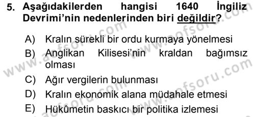 Siyasi Düşünceler Tarihi Dersi 2017 - 2018 Yılı (Final) Dönem Sonu Sınav Soruları 5. Soru