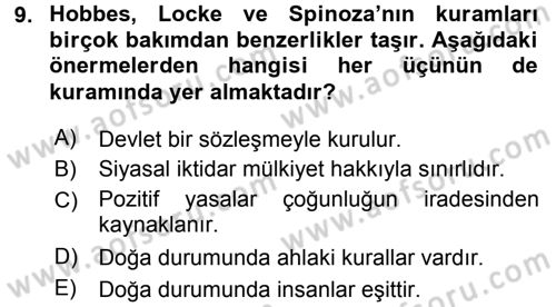 Siyasi Düşünceler Tarihi Dersi 2017 - 2018 Yılı (Final) Dönem Sonu Sınav Soruları 9. Soru