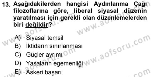 Siyasi Düşünceler Tarihi Dersi 2018 - 2019 Yılı 3 Ders Sınav Soruları 13. Soru