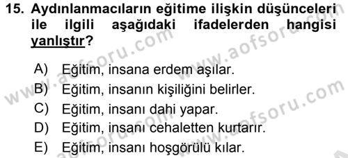 Siyasi Düşünceler Tarihi Dersi 2018 - 2019 Yılı 3 Ders Sınav Soruları 15. Soru
