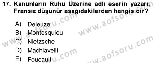 Siyasi Düşünceler Tarihi Dersi 2018 - 2019 Yılı 3 Ders Sınav Soruları 17. Soru