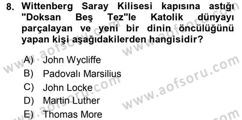 Siyasi Düşünceler Tarihi Dersi 2018 - 2019 Yılı 3 Ders Sınav Soruları 8. Soru