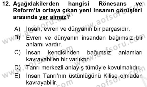 Siyasi Düşünceler Tarihi Dersi 2018 - 2019 Yılı (Vize) Ara Sınav Soruları 12. Soru