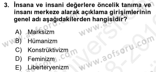 Siyasi Düşünceler Tarihi Dersi 2018 - 2019 Yılı (Vize) Ara Sınav Soruları 3. Soru