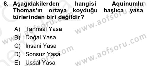 Siyasi Düşünceler Tarihi Dersi 2018 - 2019 Yılı (Vize) Ara Sınav Soruları 8. Soru