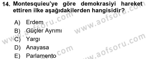 Siyasi Düşünceler Tarihi Dersi 2018 - 2019 Yılı (Final) Dönem Sonu Sınav Soruları 14. Soru