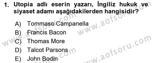 Siyasi Düşünceler Tarihi Dersi 2018 - 2019 Yılı Yaz Okulu Sınav Soruları 1. Soru