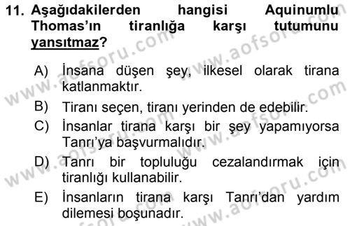 Siyasi Düşünceler Tarihi Dersi 2018 - 2019 Yılı Yaz Okulu Sınav Soruları 11. Soru