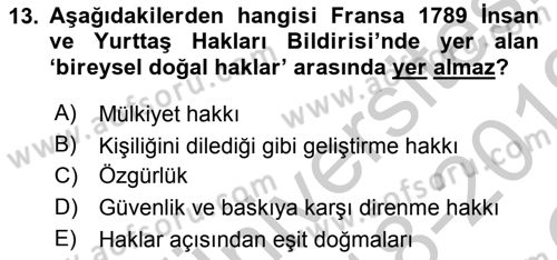 Siyasi Düşünceler Tarihi Dersi 2018 - 2019 Yılı Yaz Okulu Sınav Soruları 13. Soru