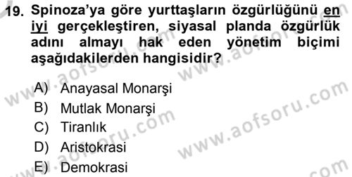 Siyasi Düşünceler Tarihi Dersi 2018 - 2019 Yılı Yaz Okulu Sınav Soruları 19. Soru