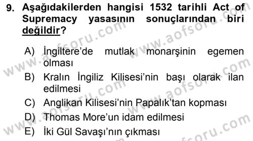 Siyasi Düşünceler Tarihi Dersi 2018 - 2019 Yılı Yaz Okulu Sınav Soruları 9. Soru