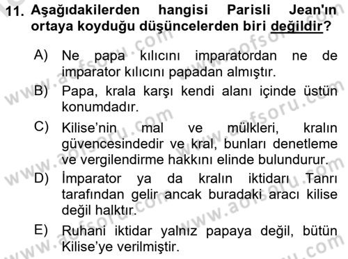 Siyasi Düşünceler Tarihi Dersi 2020 - 2021 Yılı Yaz Okulu Sınav Soruları 11. Soru