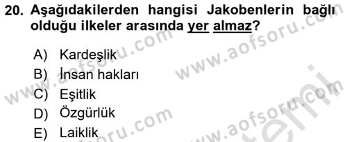 Siyasi Düşünceler Tarihi Dersi 2020 - 2021 Yılı Yaz Okulu Sınav Soruları 20. Soru