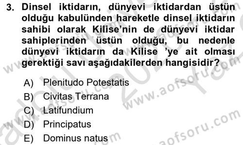 Siyasi Düşünceler Tarihi Dersi 2020 - 2021 Yılı Yaz Okulu Sınav Soruları 3. Soru