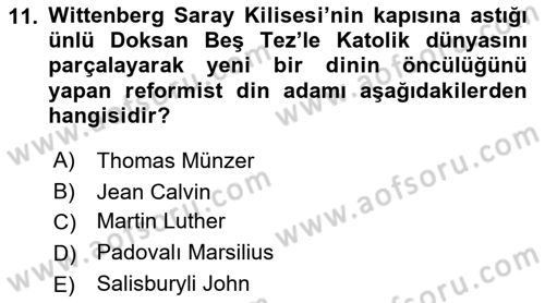 Siyasi Düşünceler Tarihi Dersi 2021 - 2022 Yılı (Vize) Ara Sınav Soruları 11. Soru