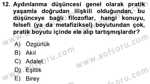 Siyasi Düşünceler Tarihi Dersi 2021 - 2022 Yılı (Final) Dönem Sonu Sınav Soruları 12. Soru