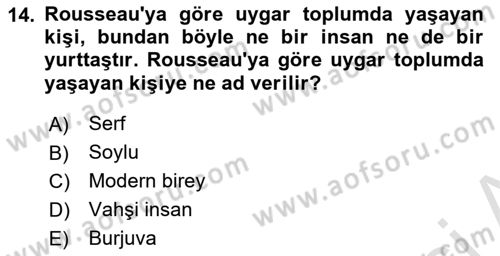 Siyasi Düşünceler Tarihi Dersi 2021 - 2022 Yılı (Final) Dönem Sonu Sınavı 14. Soru