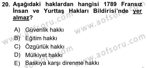 Siyasi Düşünceler Tarihi Dersi 2021 - 2022 Yılı (Final) Dönem Sonu Sınav Soruları 20. Soru