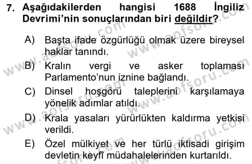 Siyasi Düşünceler Tarihi Dersi 2021 - 2022 Yılı (Final) Dönem Sonu Sınavı 7. Soru