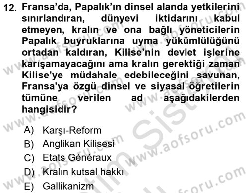 Siyasi Düşünceler Tarihi Dersi 2021 - 2022 Yılı Yaz Okulu Sınav Soruları 12. Soru