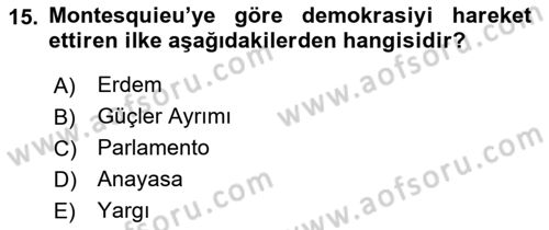 Siyasi Düşünceler Tarihi Dersi 2021 - 2022 Yılı Yaz Okulu Sınavı 15. Soru