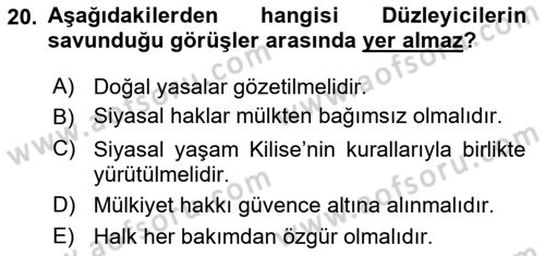 Siyasi Düşünceler Tarihi Dersi 2021 - 2022 Yılı Yaz Okulu Sınav Soruları 20. Soru