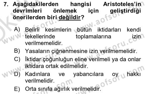 Siyasi Düşünceler Tarihi Dersi 2021 - 2022 Yılı Yaz Okulu Sınav Soruları 7. Soru