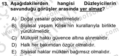 Siyasi Düşünceler Tarihi Dersi 2022 - 2023 Yılı Yaz Okulu Sınav Soruları 13. Soru