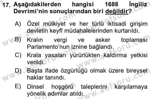 Siyasi Düşünceler Tarihi Dersi 2022 - 2023 Yılı Yaz Okulu Sınav Soruları 17. Soru